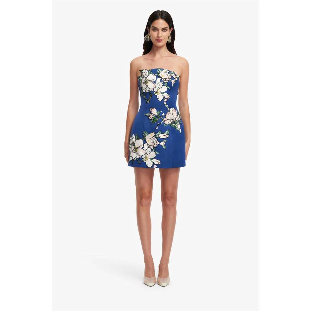 NEW LEO LIN zaria appliqué floral bustier mini dress in midnight